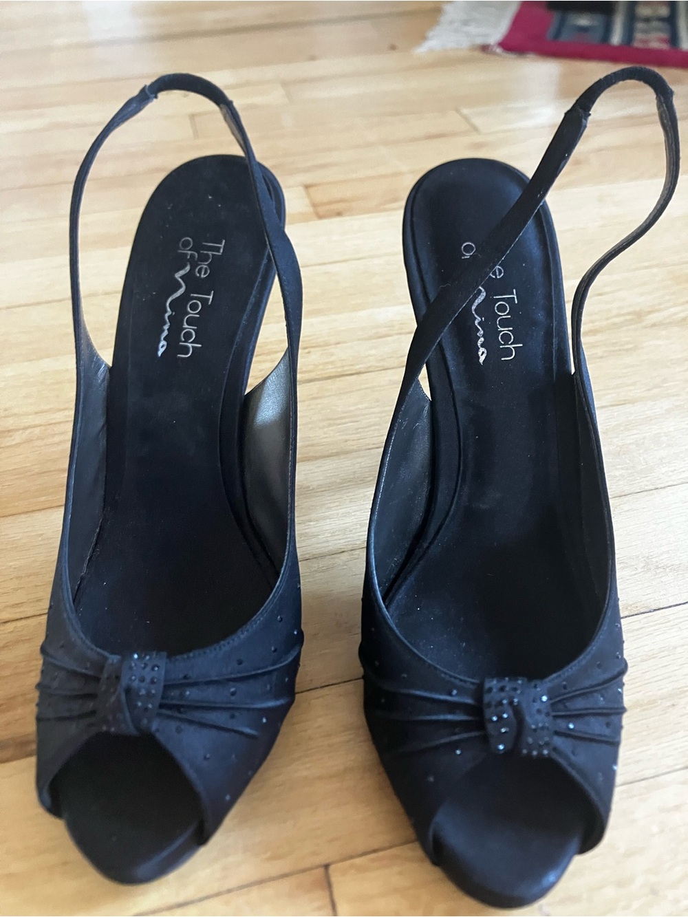 Touch of Nina Black Peep-Toe Slingback Heels Knot Detail, 10 US/40 European